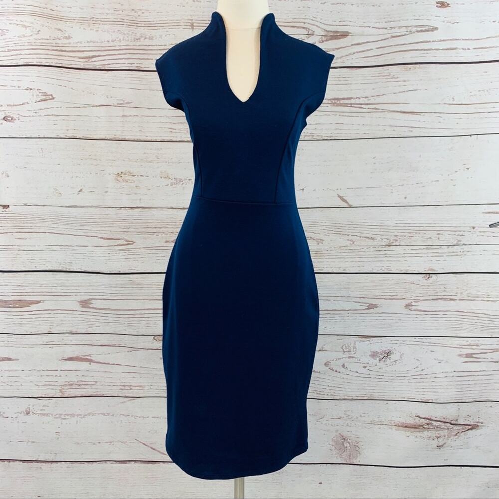 Rolla Coaster sheath dress navy v-neck exposed zip
